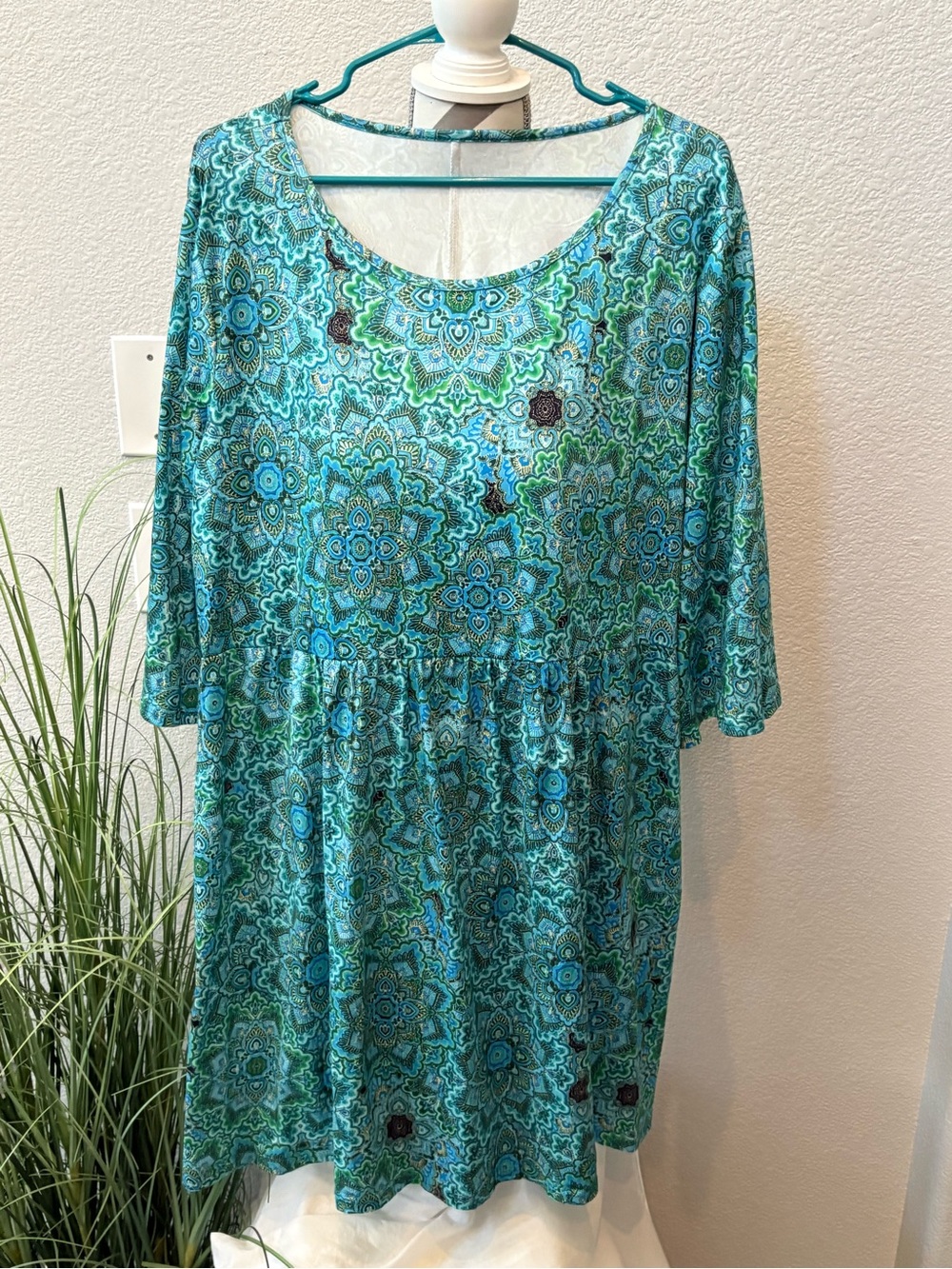 Women's Teal Floral Medallion Dress